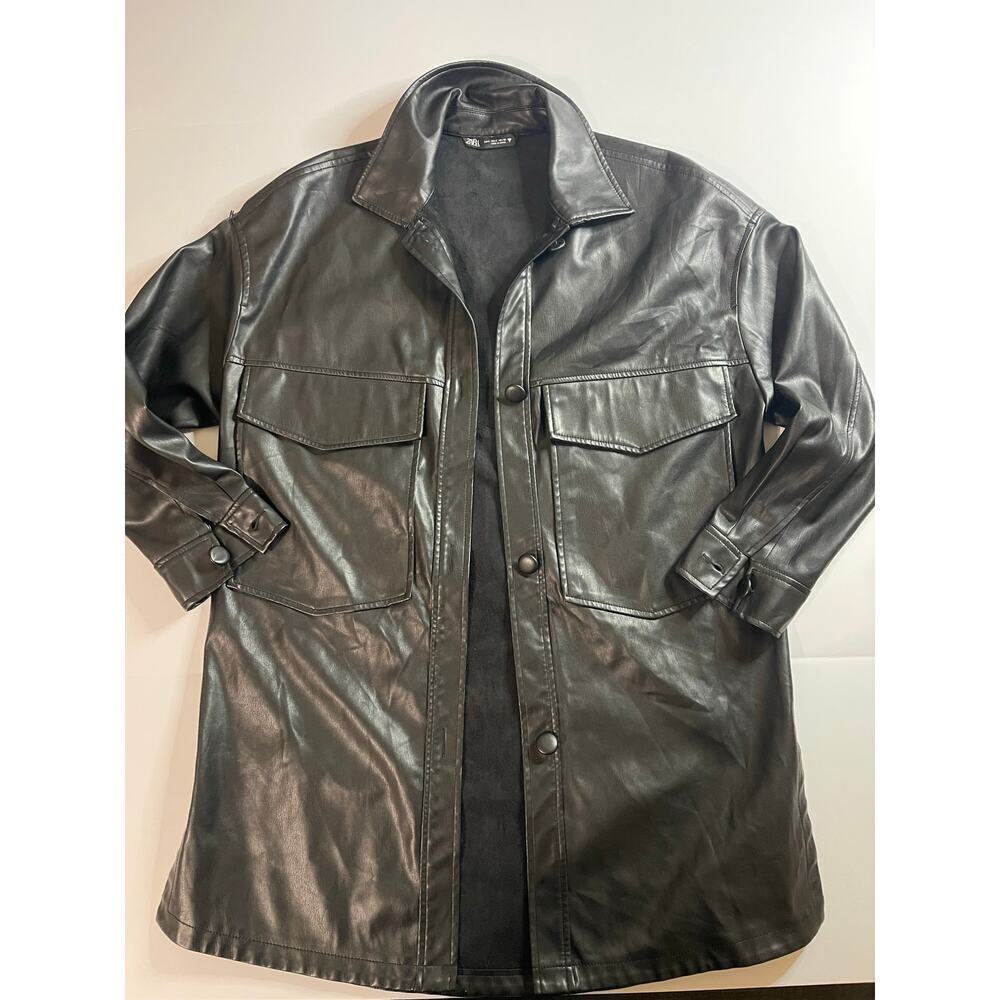 ZARA long Black Leather Jacket S